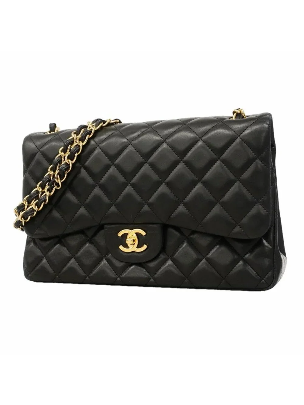 Chanel Shoulder Bag Deca Quilted Lambskin Black Gold